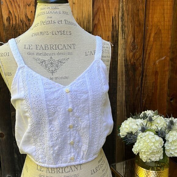 AMERICAN EAGLE WHITE BRODIERE ANGLAISE WHITE CROPPED TOP. BNWT Size S - Picture 1 of 6